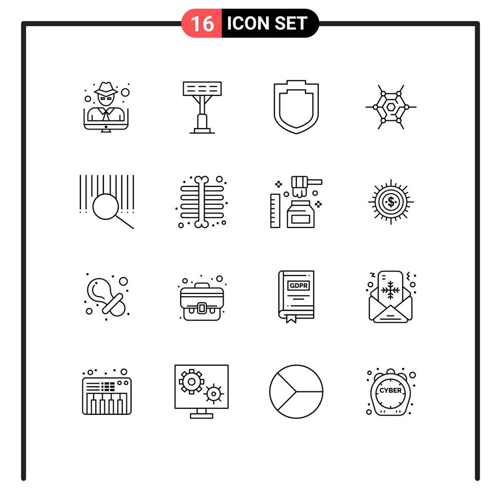 Pack of 16 creative Outlines of ray search security product technology Editable Vector Design Elements