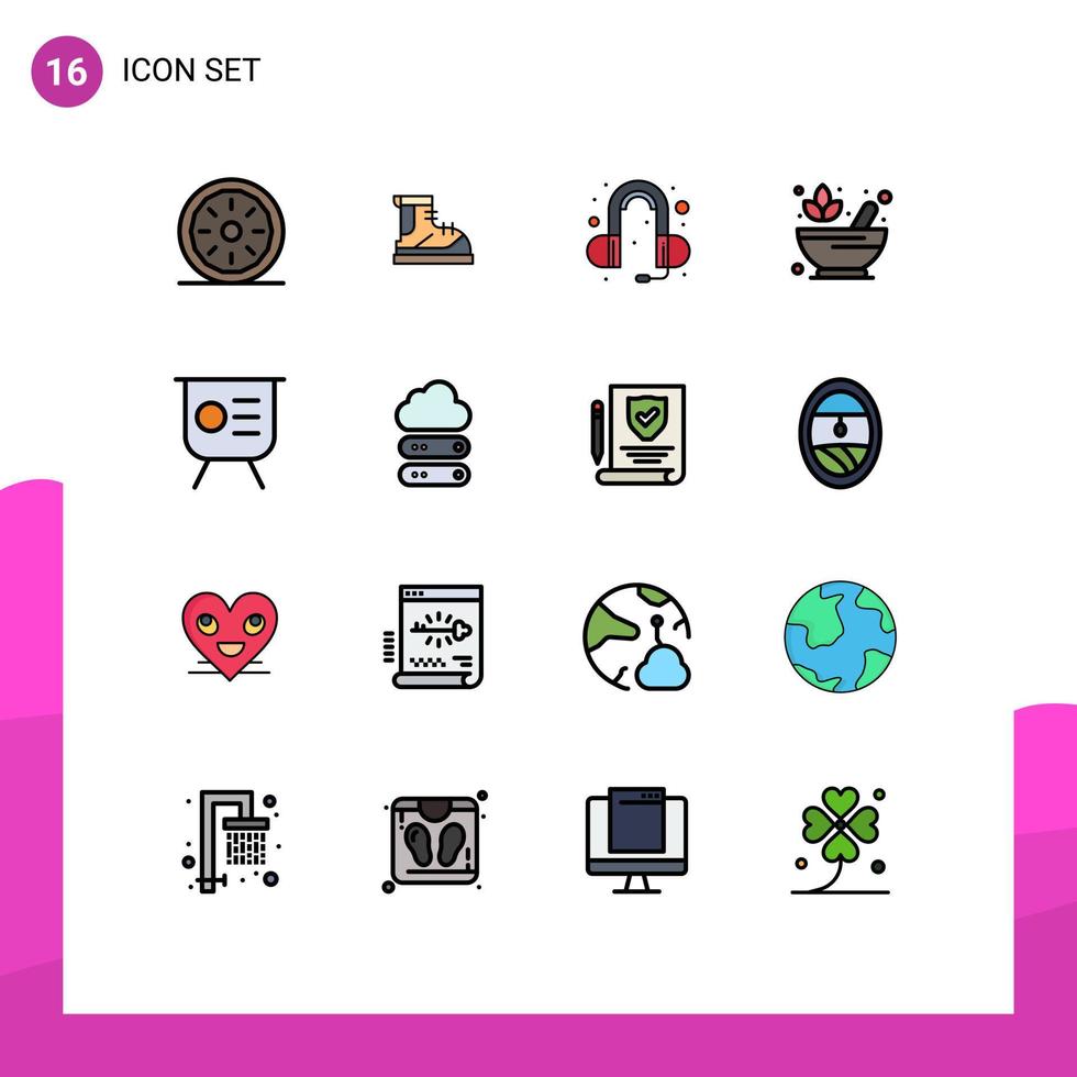 Pictogram Set of 16 Simple Flat Color Filled Lines of finance rx track pharmacy sound Editable Creative Vector Design Elements