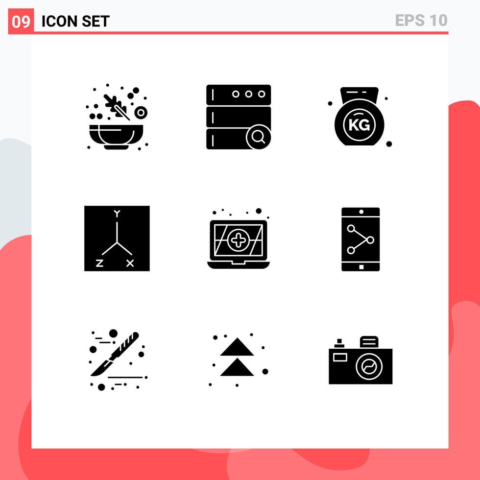 9 Universal Solid Glyph Signs Symbols of scalpel mobile application gym mobile antivirus Editable Vector Design Elements