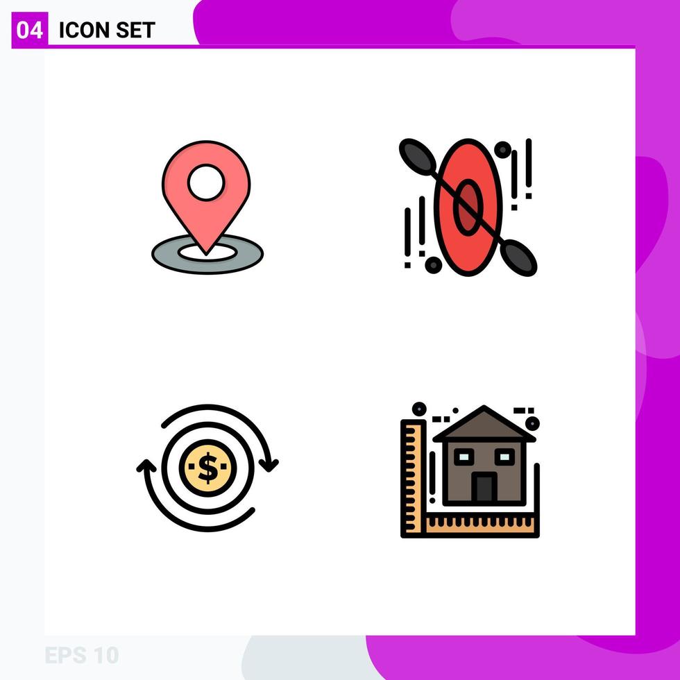 Group of 4 Filledline Flat Colors Signs and Symbols for browse transaction location travel blue Editable Vector Design Elements