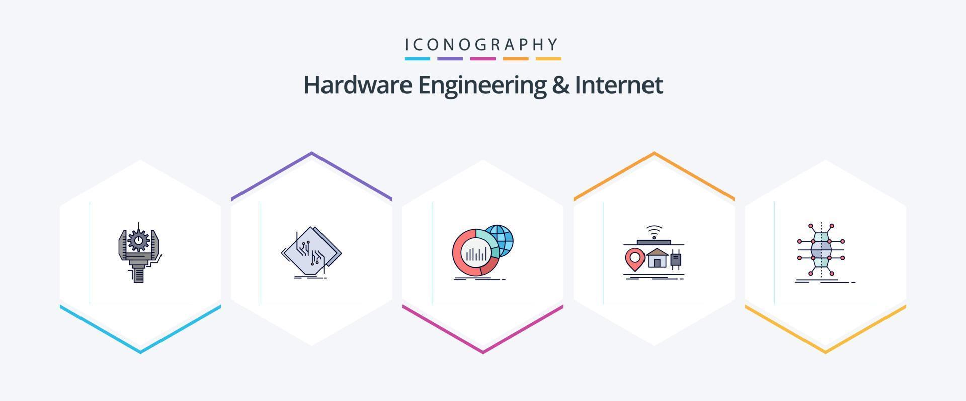 Hardware Engineering And Internet 25 FilledLine icon pack including internet. iot. network. infographic. data vector