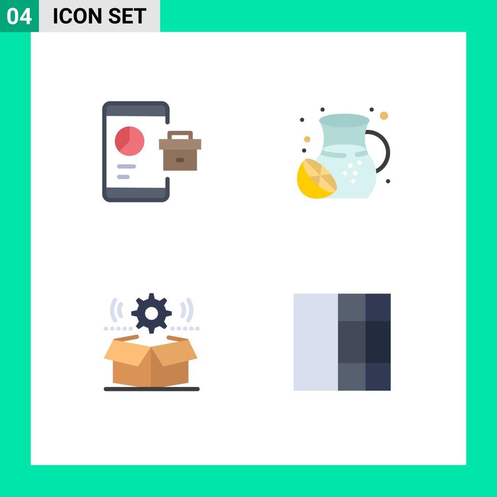 Mobile Interface Flat Icon Set of 4 Pictograms of business box seo summer wheel Editable Vector Design Elements
