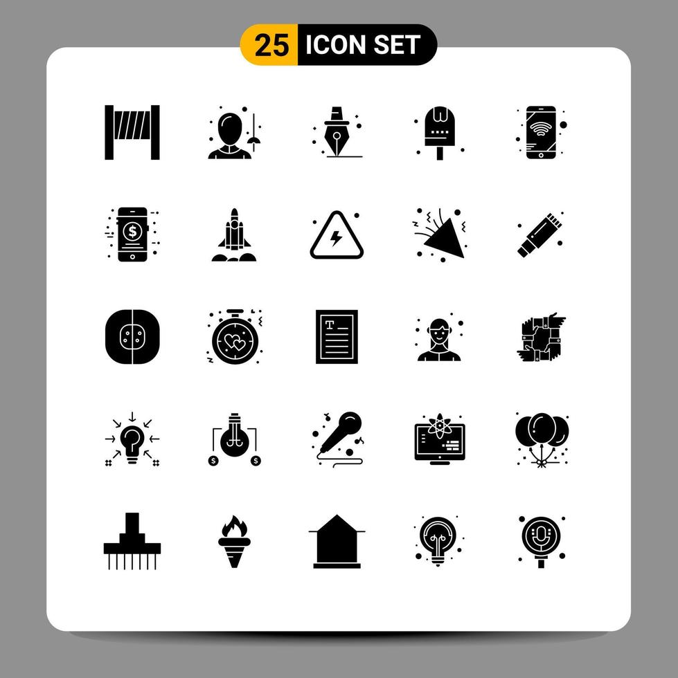 User Interface Pack of 25 Basic Solid Glyphs of ecommerce network school mobile kitchen Editable Vector Design Elements