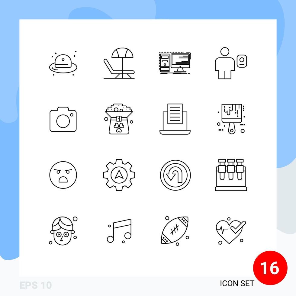 16 Universal Outline Signs Symbols of camera human desktop description avatar Editable Vector Design Elements