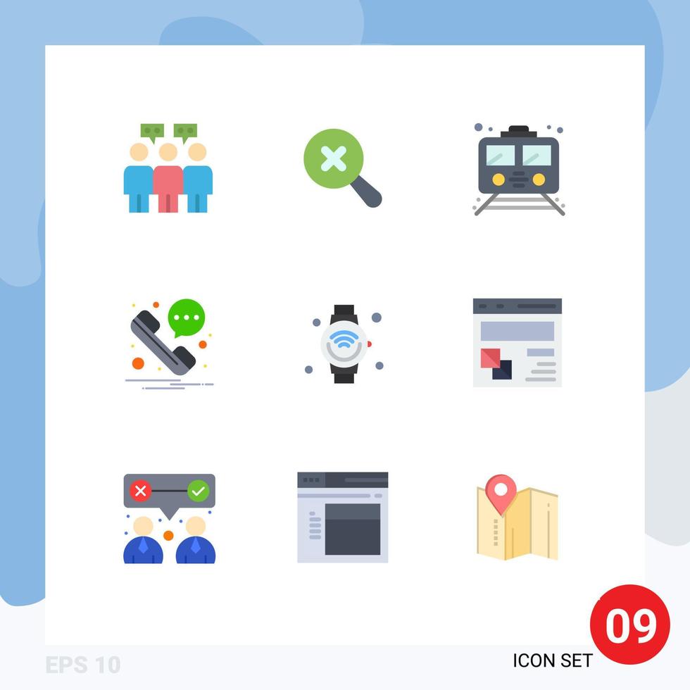 Group of 9 Flat Colors Signs and Symbols for iot internet subway smart watch phone Editable Vector Design Elements