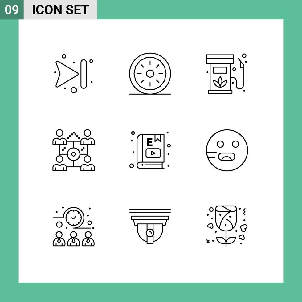 Set of 9 Modern UI Icons Symbols Signs for e book people biodiesel network renewable Editable Vector Design Elements