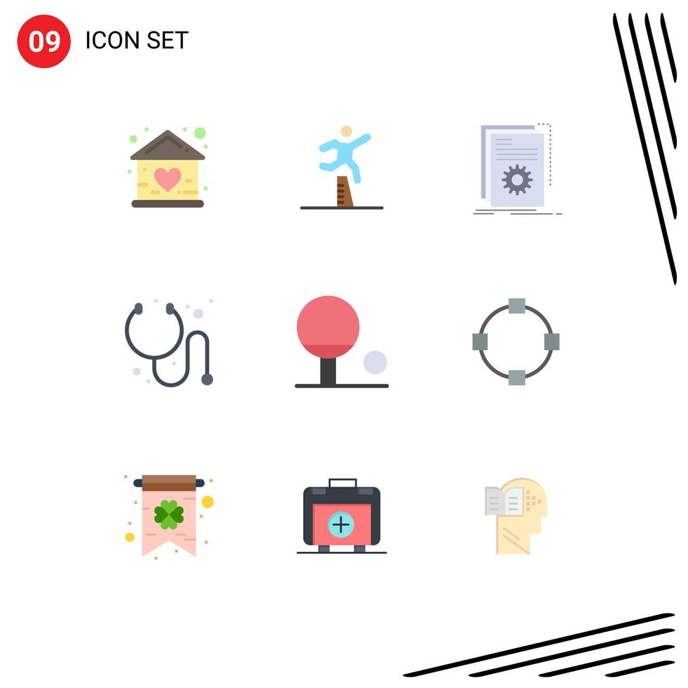 Pictogram Set of 9 Simple Flat Colors of stethoscope cure running script developer Editable Vector Design Elements