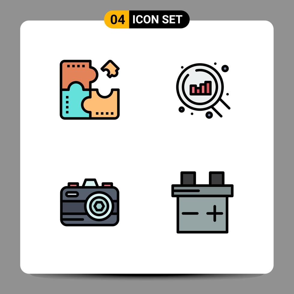 Universal Icon Symbols Group of 4 Modern Filledline Flat Colors of app photo jigsaw chart battery Editable Vector Design Elements