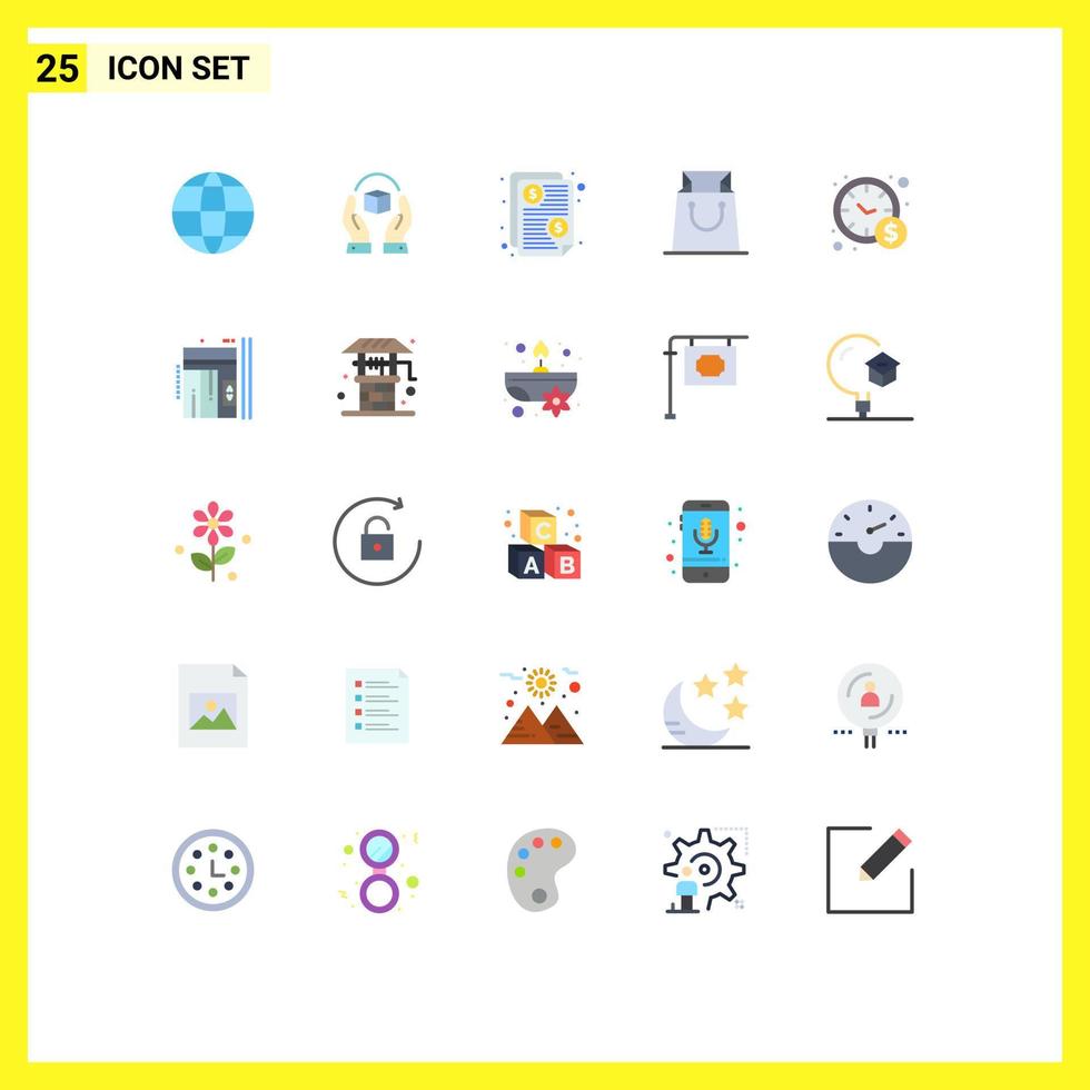 Modern Set of 25 Flat Colors Pictograph of business management bill shopping bag Editable Vector Design Elements