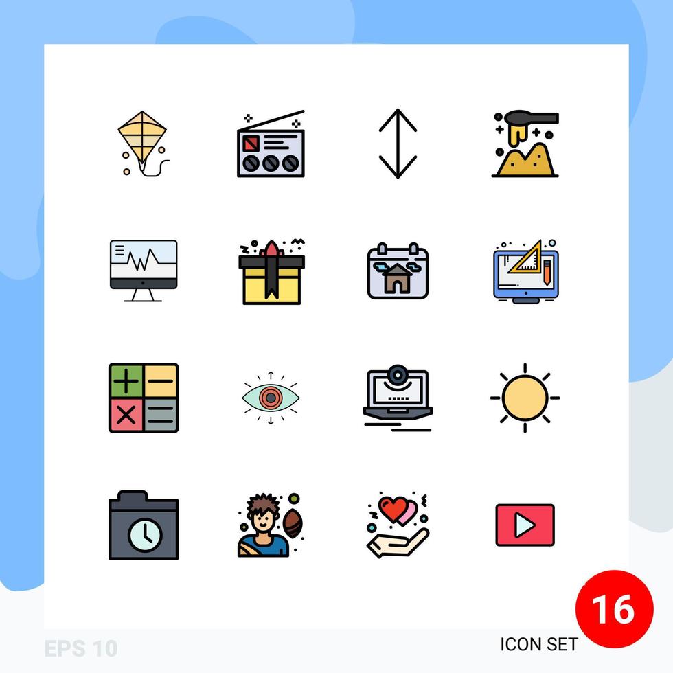 conjunto de 16 iconos modernos de la interfaz de usuario símbolos signos para el corazón flecha médica pala de madera elementos de diseño de vectores creativos editables