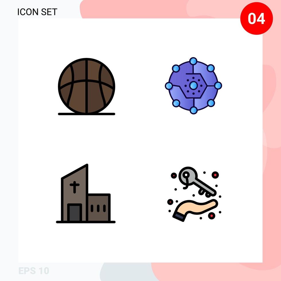 4 User Interface Filledline Flat Color Pack of modern Signs and Symbols of activities share game computing share christian Editable Vector Design Elements