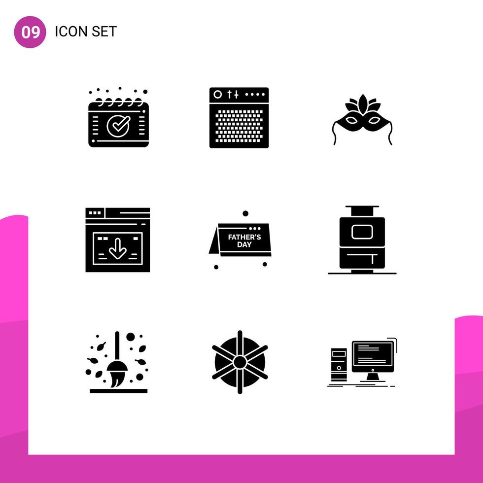 Universal Icon Symbols Group of 9 Modern Solid Glyphs of calendar website mask web internet Editable Vector Design Elements