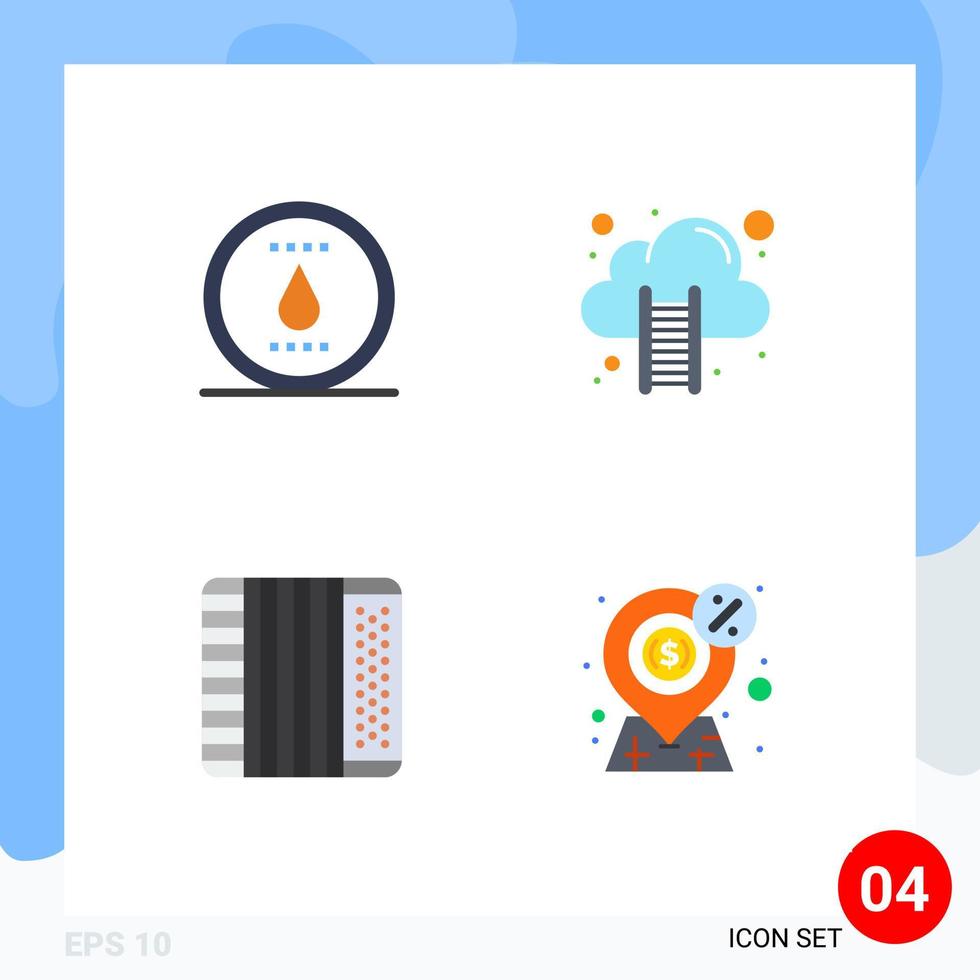 Modern Set of 4 Flat Icons Pictograph of energy audio water data cloud music Editable Vector Design Elements