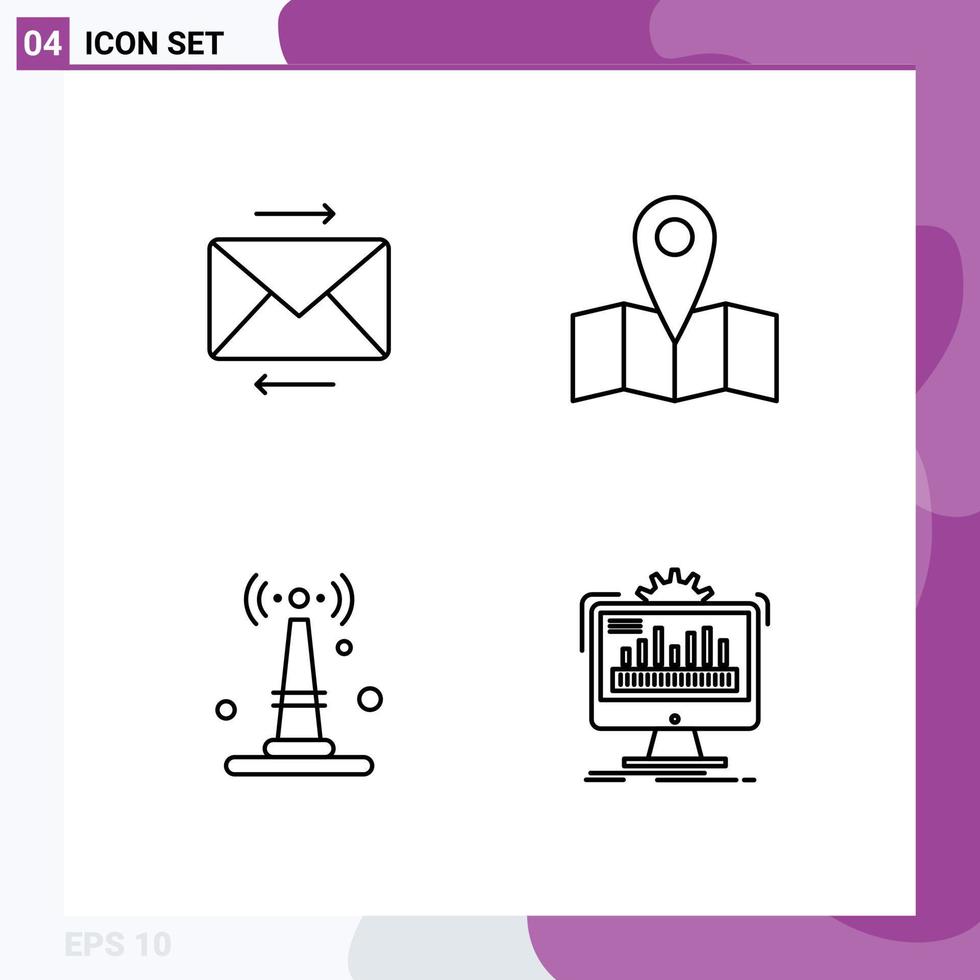 4 Creative Icons Modern Signs and Symbols of message things location internet admin Editable Vector Design Elements