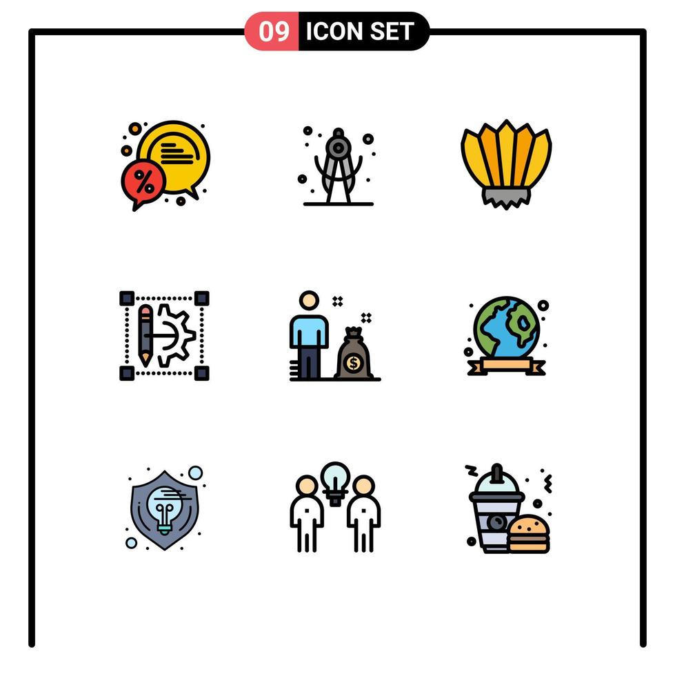 Modern Set of 9 Filledline Flat Colors and symbols such as setting cog wheel diving edit outdoor Editable Vector Design Elements
