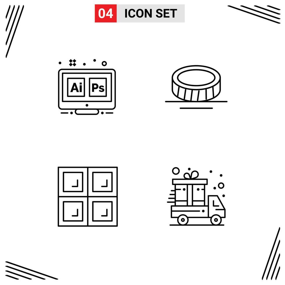 Pictogram Set of 4 Simple Filledline Flat Colors of adobe house tool coin present Editable Vector Design Elements