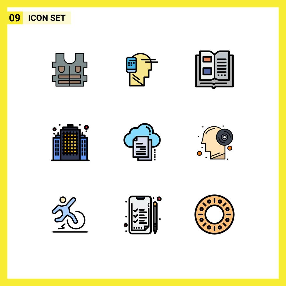 9 Filledline Flat Color concept for Websites Mobile and Apps copy data book real building Editable Vector Design Elements
