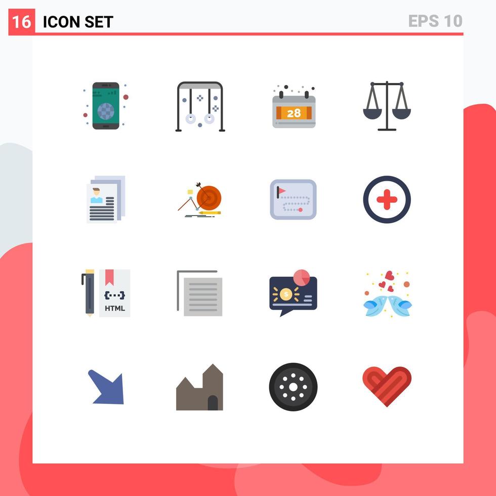 Group of 16 Modern Flat Colors Set for document libra swing finance balanced Editable Pack of Creative Vector Design Elements