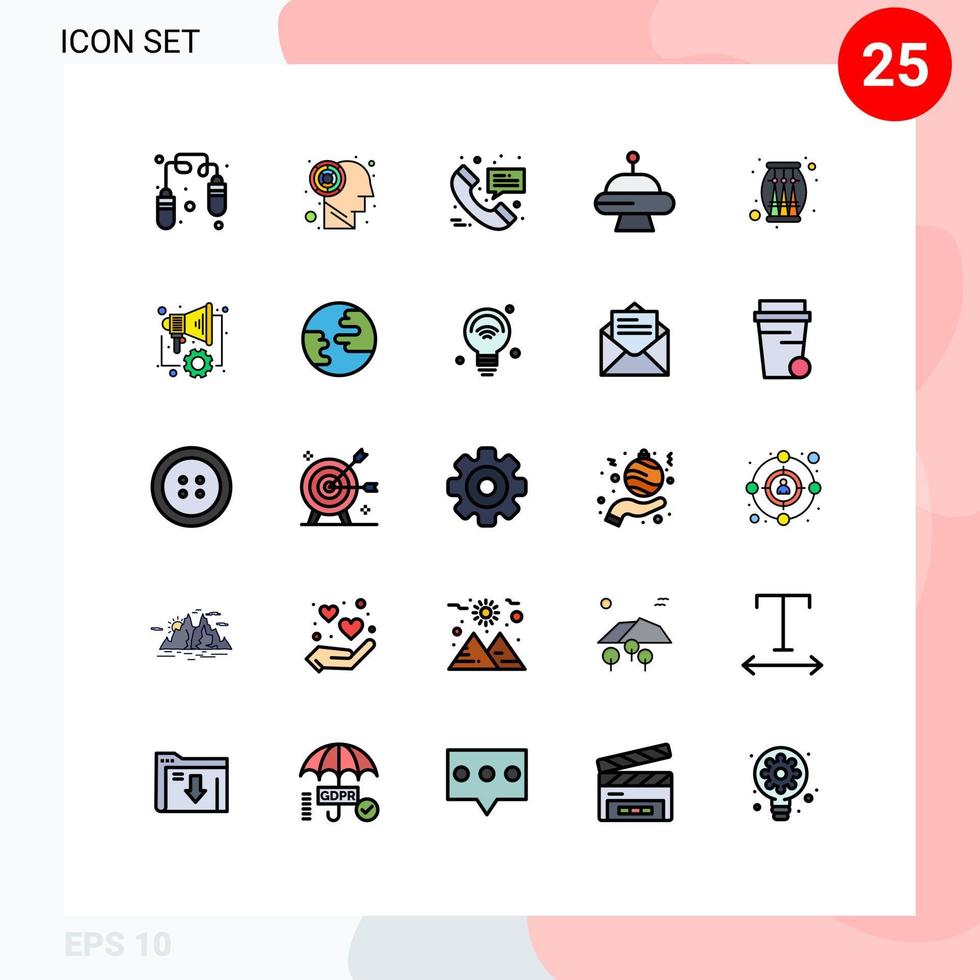 User Interface Pack of 25 Basic Filled line Flat Colors of automation celebration medical music ufo Editable Vector Design Elements
