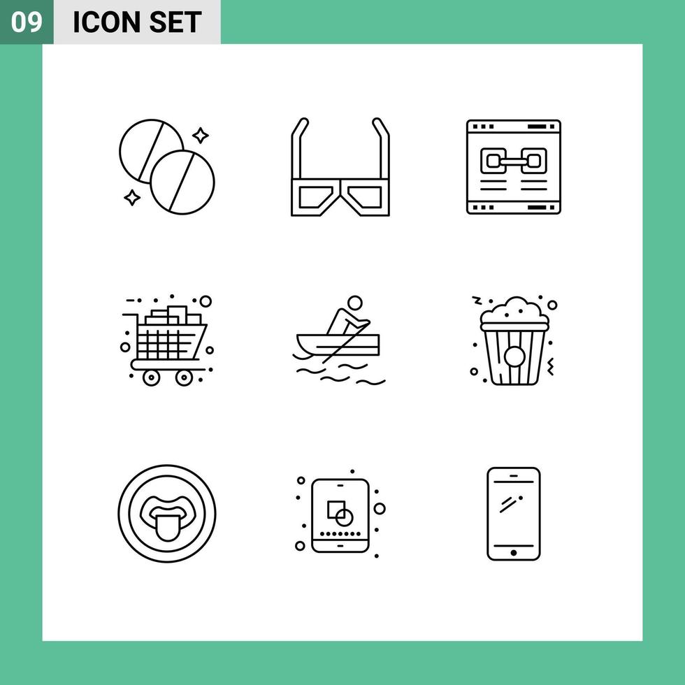 Mobile Interface Outline Set of 9 Pictograms of cart black friday watch gifts valentine Editable Vector Design Elements