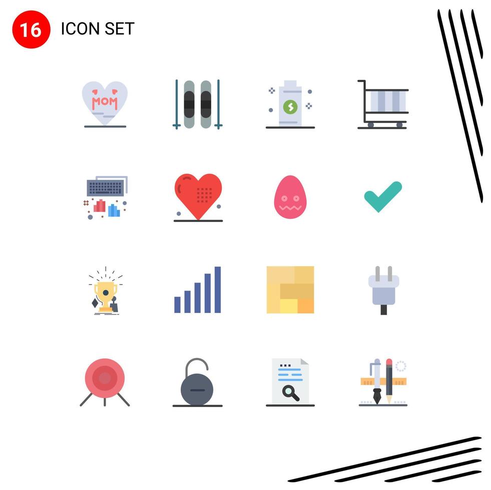 Modern Set of 16 Flat Colors and symbols such as keyboard shopping electricity marketing cart Editable Pack of Creative Vector Design Elements