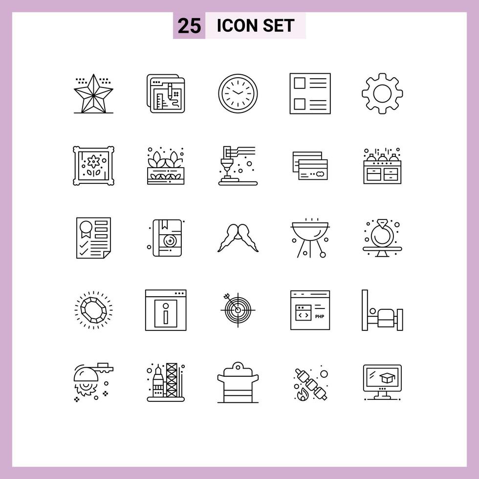 Mobile Interface Line Set of 25 Pictograms of list checkbox education wall clock iftar Editable Vector Design Elements