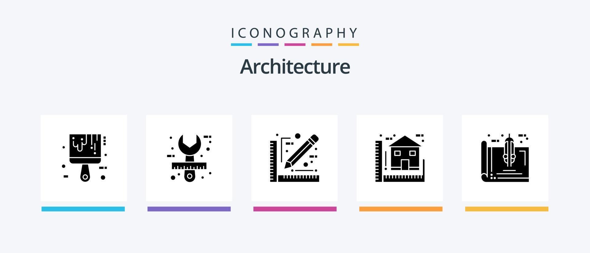 Architecture Glyph 5 Icon Pack Including house. construction. tool. blueprint. sketch. Creative Icons Design vector