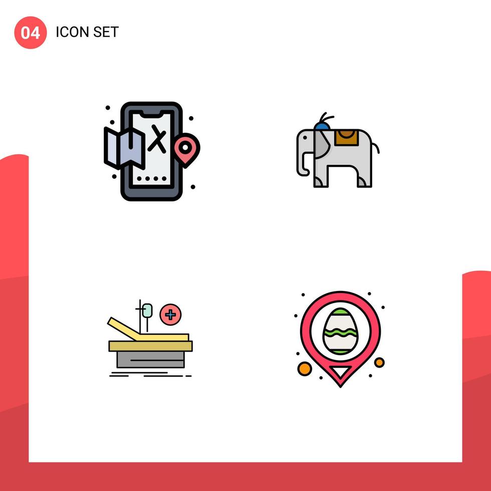 Set of 4 Modern UI Icons Symbols Signs for mobile hospital map operation egg Editable Vector Design Elements