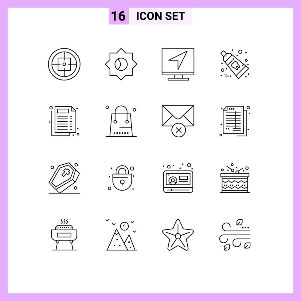 grupo de símbolos de iconos universales de 16 esquemas modernos de comunicación dental médica elementos de diseño de vectores editables en línea limpios