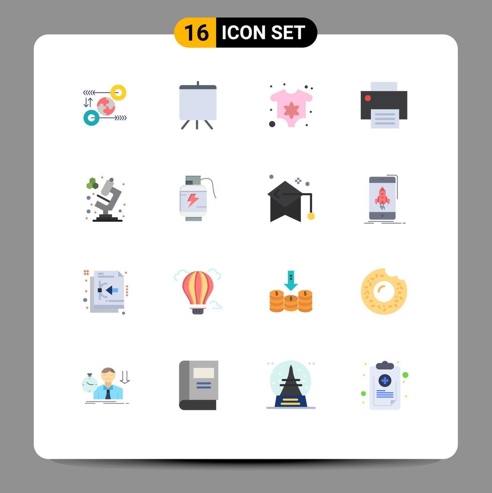Pack of 16 creative Flat Colors of microscope printer baby hardware devices Editable Pack of Creative Vector Design Elements