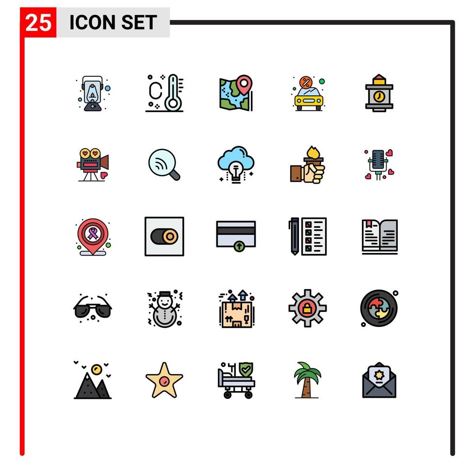 Universal Icon Symbols Group of 25 Modern Filled line Flat Colors of time rent location present discount Editable Vector Design Elements
