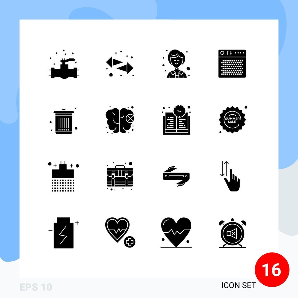 conjunto de 16 iconos de interfaz de usuario modernos signos de símbolos para elementos de diseño vectorial editables de audio multimedia portátil empresaria cubo de basura vector
