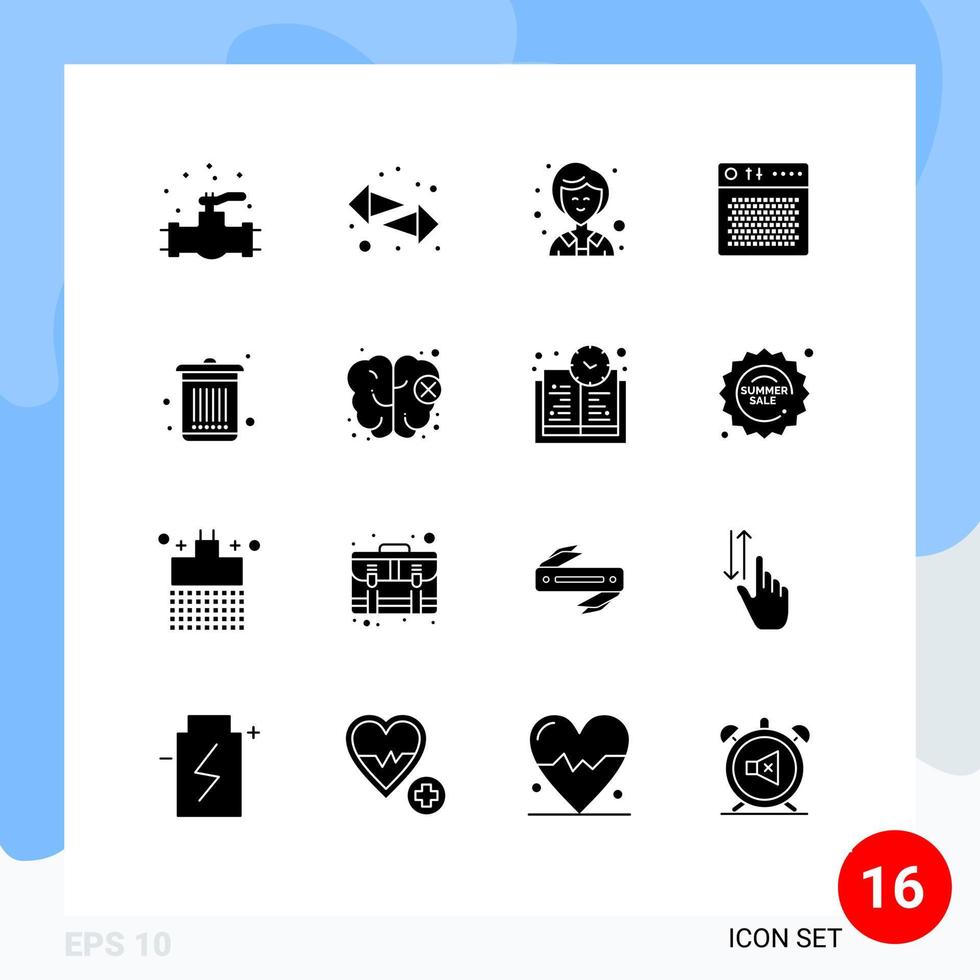 Set of 16 Modern UI Icons Symbols Signs for dustbin portable businesswoman multimedia audio Editable Vector Design Elements