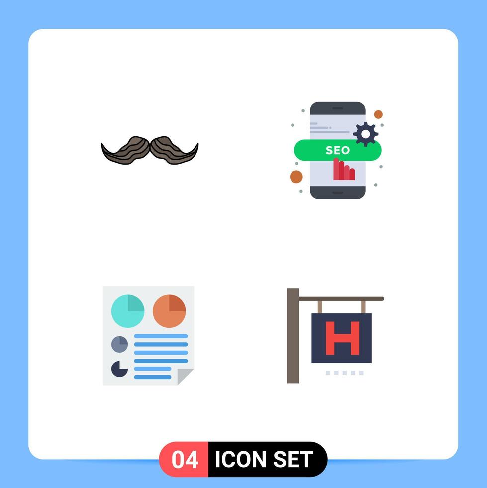 4 paquete de iconos planos de interfaz de usuario de signos y símbolos modernos de página de bigote seo masculino en línea dos elementos de diseño vectorial editables vector