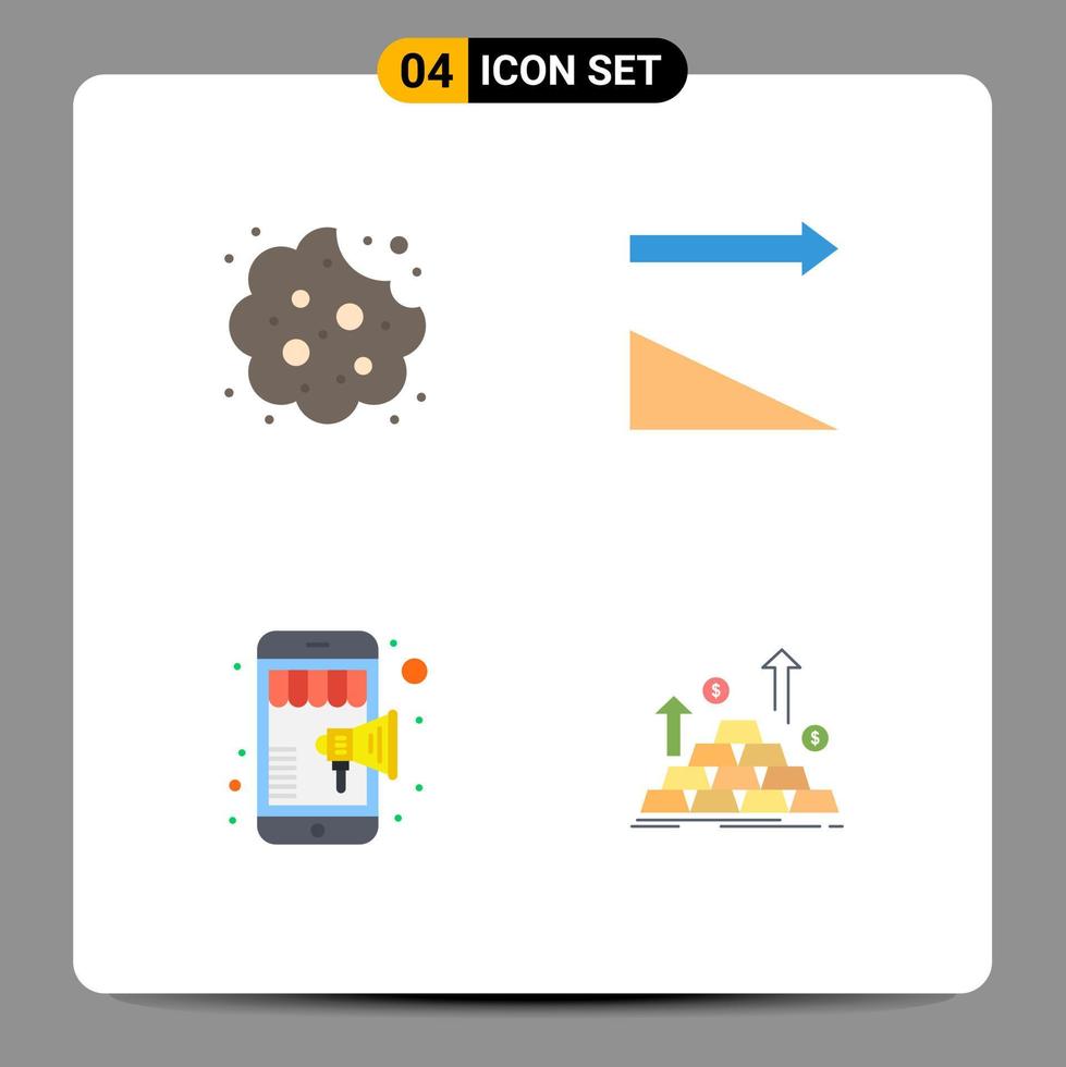 conjunto de iconos planos de interfaz móvil de 4 pictogramas de alimentos de compras para bebés que clasifican elementos de diseño de vectores editables dorados
