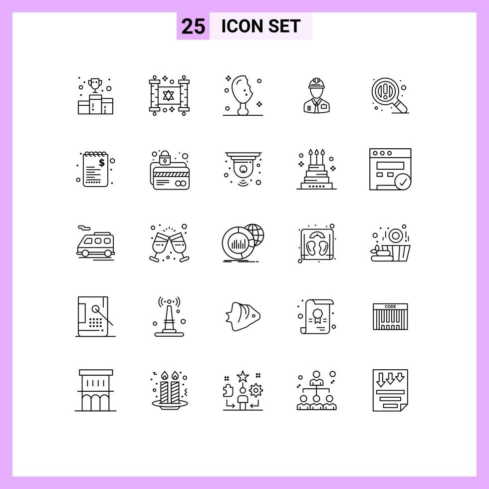 25 Universal Lines Set for Web and Mobile Applications labour construction religion industry turkey leg Editable Vector Design Elements