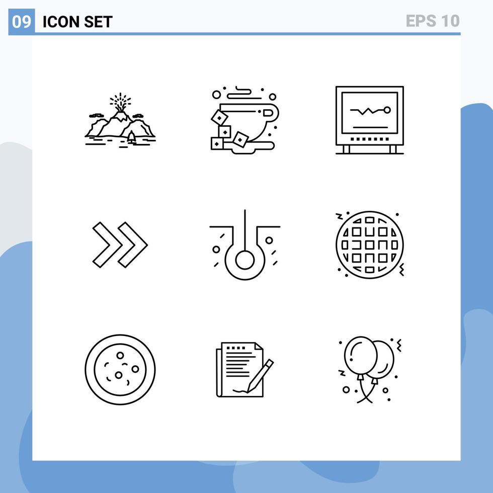 9 Universal Outline Signs Symbols of hair arrows bean arrow heartbeat Editable Vector Design Elements