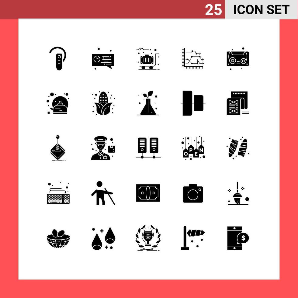 Modern Set of 25 Solid Glyphs and symbols such as trends diagram luggage chart analytics Editable Vector Design Elements