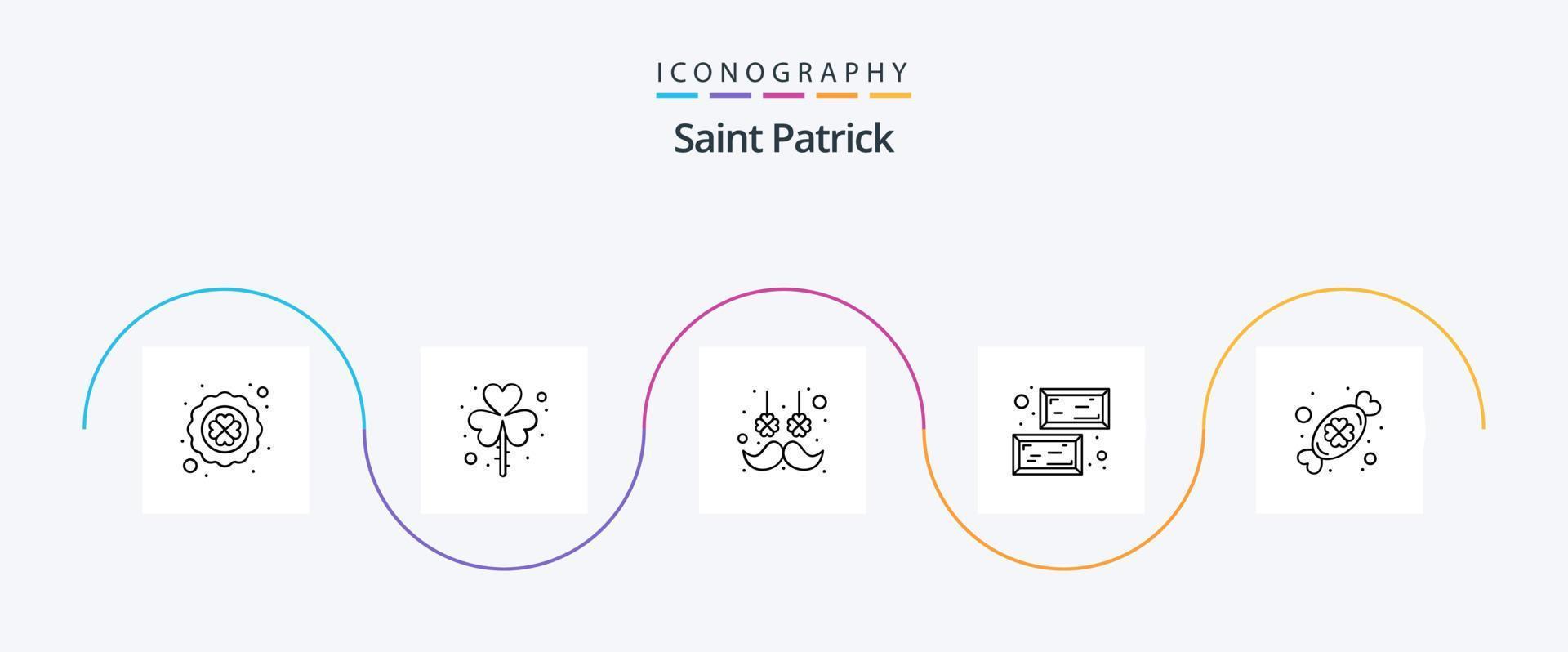 Saint Patrick Line 5 Icon Pack Including candy. value. shamrock. ingot. flower vector