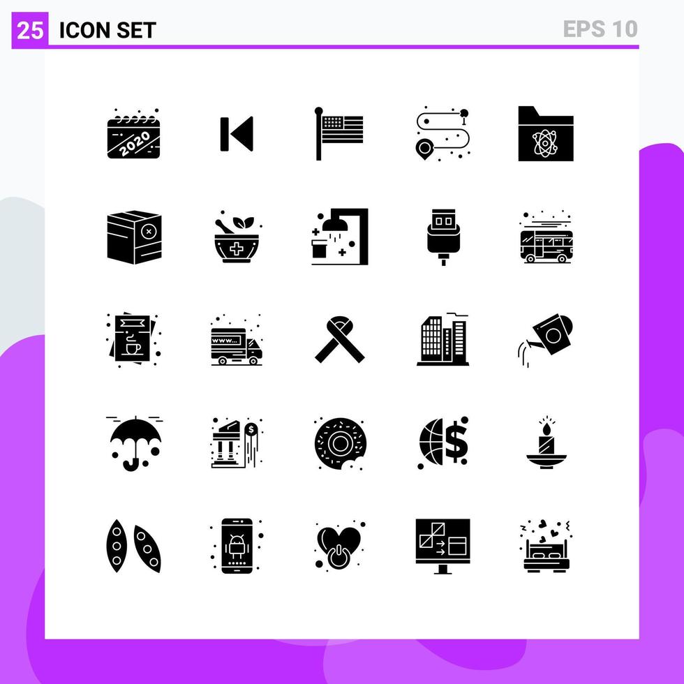 25 concepto de glifo sólido para sitios web móviles y aplicaciones carpeta ruta inicio carretera usa elementos de diseño vectorial editables vector