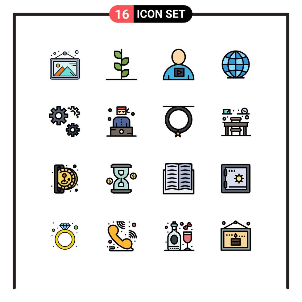Stock Vector Icon Pack of 16 Line Signs and Symbols for gears world avatar globe video Editable Creative Vector Design Elements
