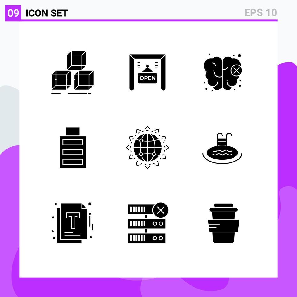 grupo de 9 signos y símbolos de glifos sólidos para optimizar elementos de diseño vectorial editables simples del mundo del conocimiento seo vector
