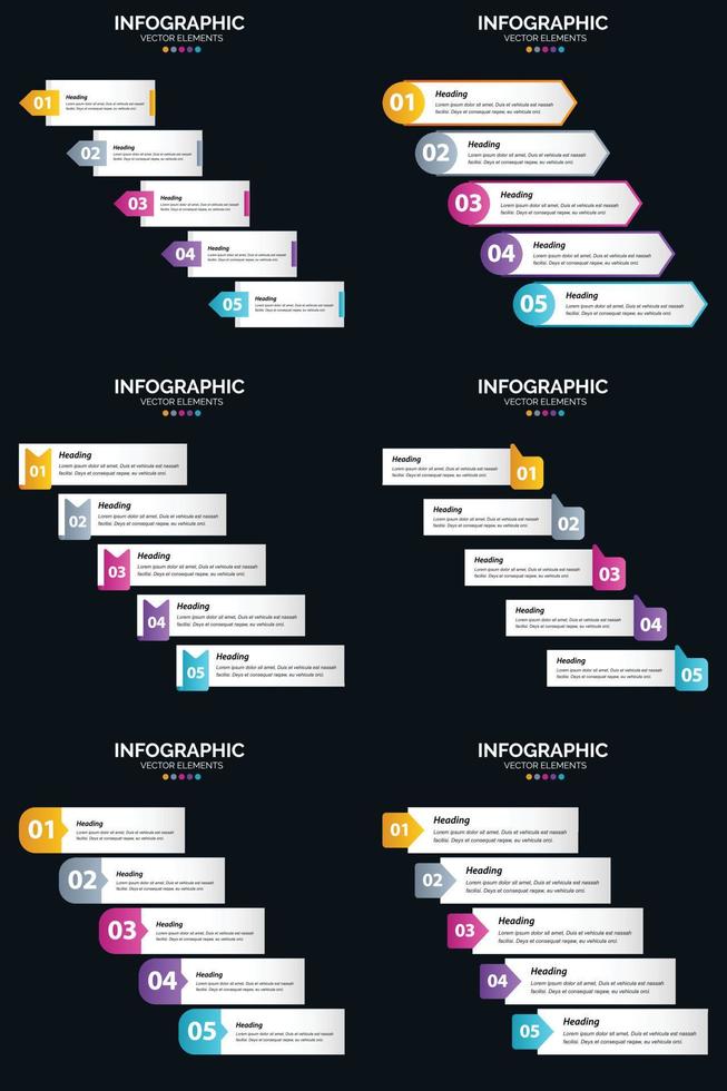 Vector 6 Infographics Pack Presentation slide template 5 Steps cycle diagrams and timelines