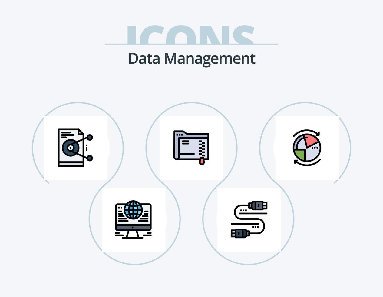Data Management Line Filled Icon Pack 5 Icon Design. search . gear . server. storage vector