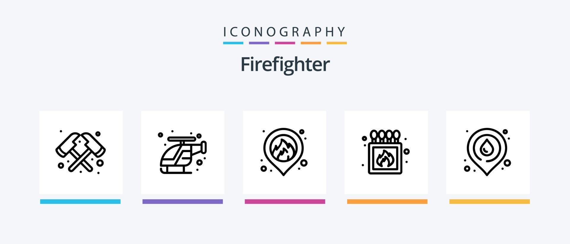 Firefighter Line 5 Icon Pack Including emergency. firemen. access. fireman. fight. Creative Icons Design vector