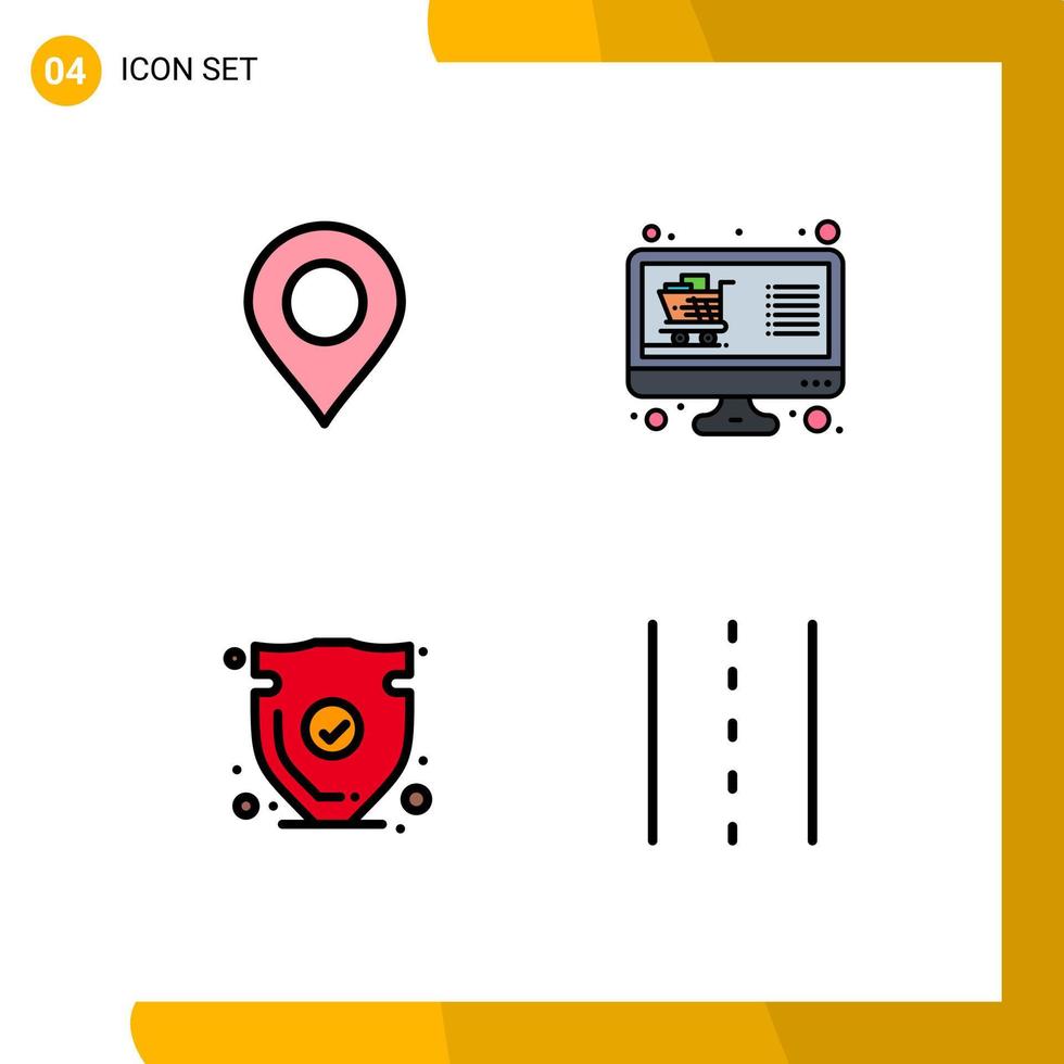 Stock Vector Icon Pack of 4 Line Signs and Symbols for location shield buy display trust Editable Vector Design Elements