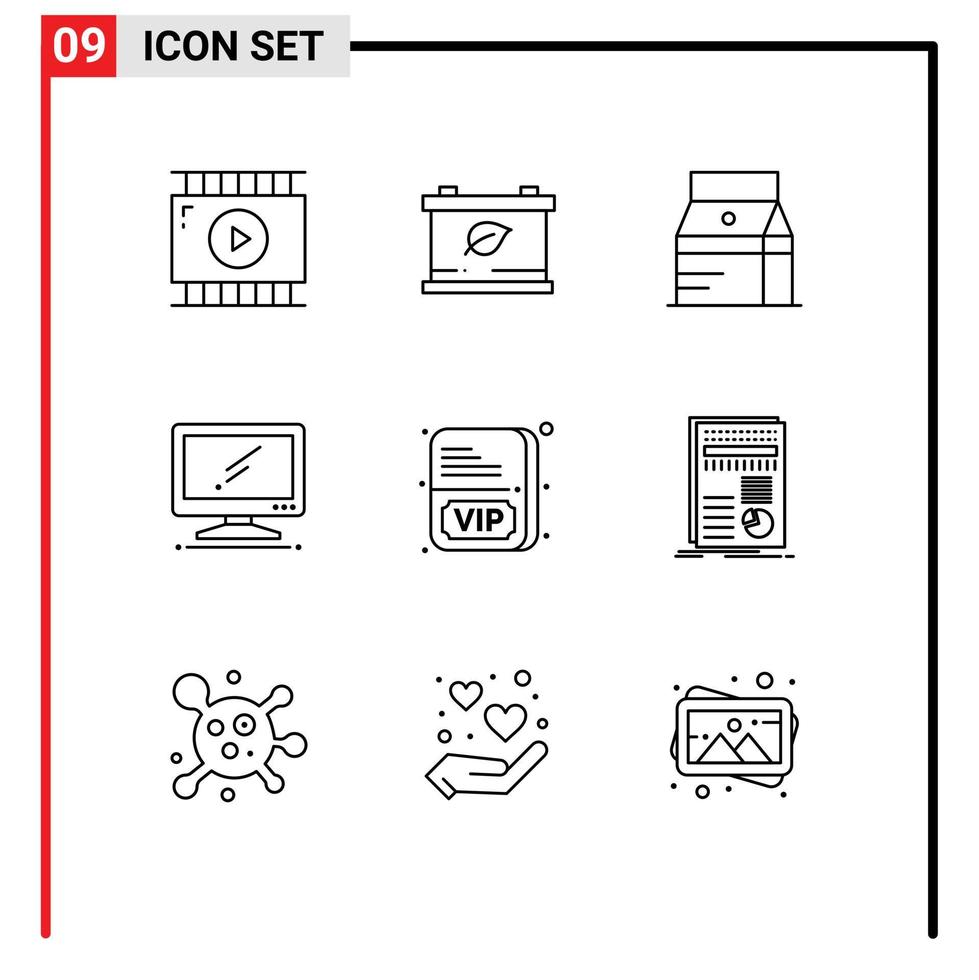 Group of 9 Outlines Signs and Symbols for card imac drink device computer Editable Vector Design Elements