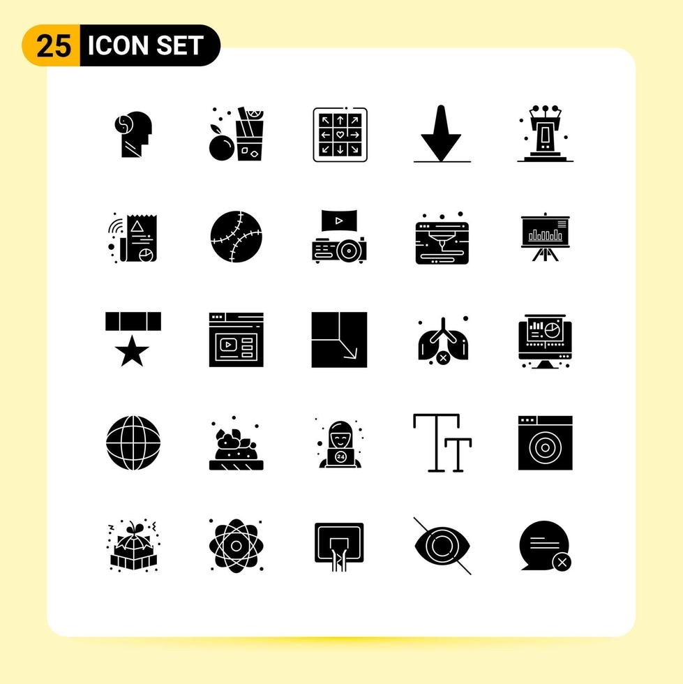 Set of 25 Commercial Solid Glyphs pack for tribune podium dancing pedestal bottom Editable Vector Design Elements
