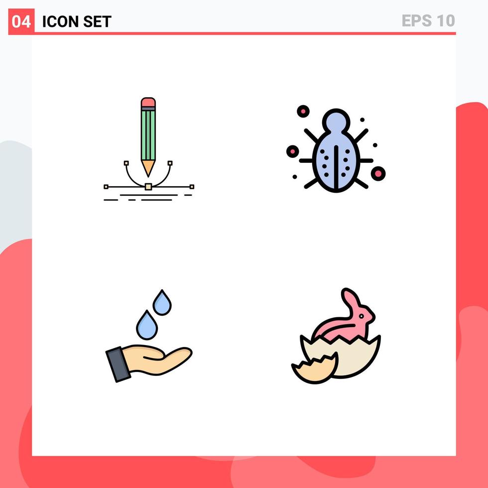 Set of 4 Commercial Filledline Flat Colors pack for illustration security graphic internet water Editable Vector Design Elements