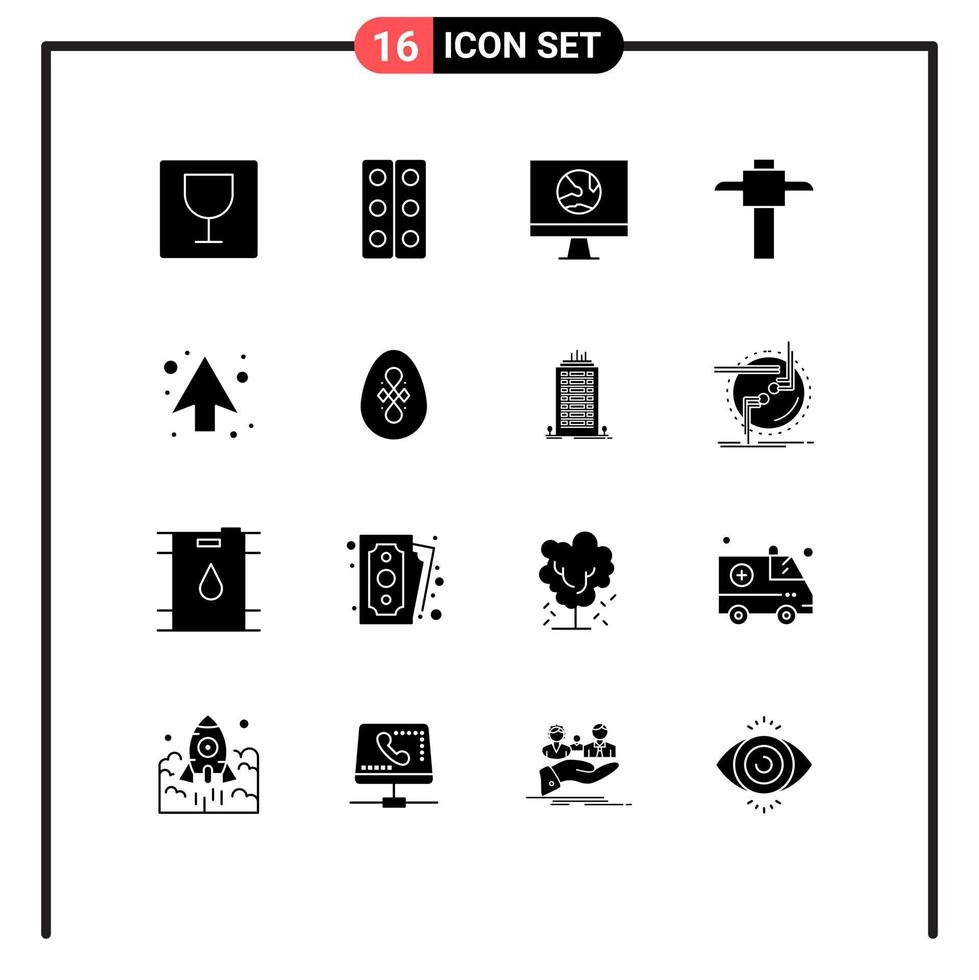Set of 16 Vector Solid Glyphs on Grid for direction arrows computer arrow miner Editable Vector Design Elements